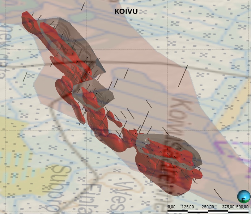 Koivun esiintymän Leapfrog-malli